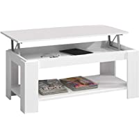 Mesa Centro con revistero- Mesa elevable- mesita Mueble Salon Comedor- Acabado en Blanco Artik- Medidas: 102 cm (Largo…